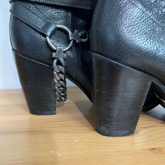 Gianni Barbato Tall Cowboy Boots EU 39.5 US 9 Black Leather Vintage Buckle Chain - Picture 9 of 10